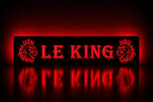 Plaque lumineuse camion LED personnalisée LE KING avec lions couronnés pour camion